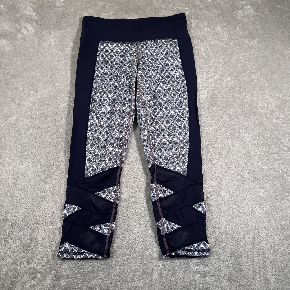 Athleta Mantra Mosaic Leggings Womens Small Blue Geometric Crop Mesh Yoga